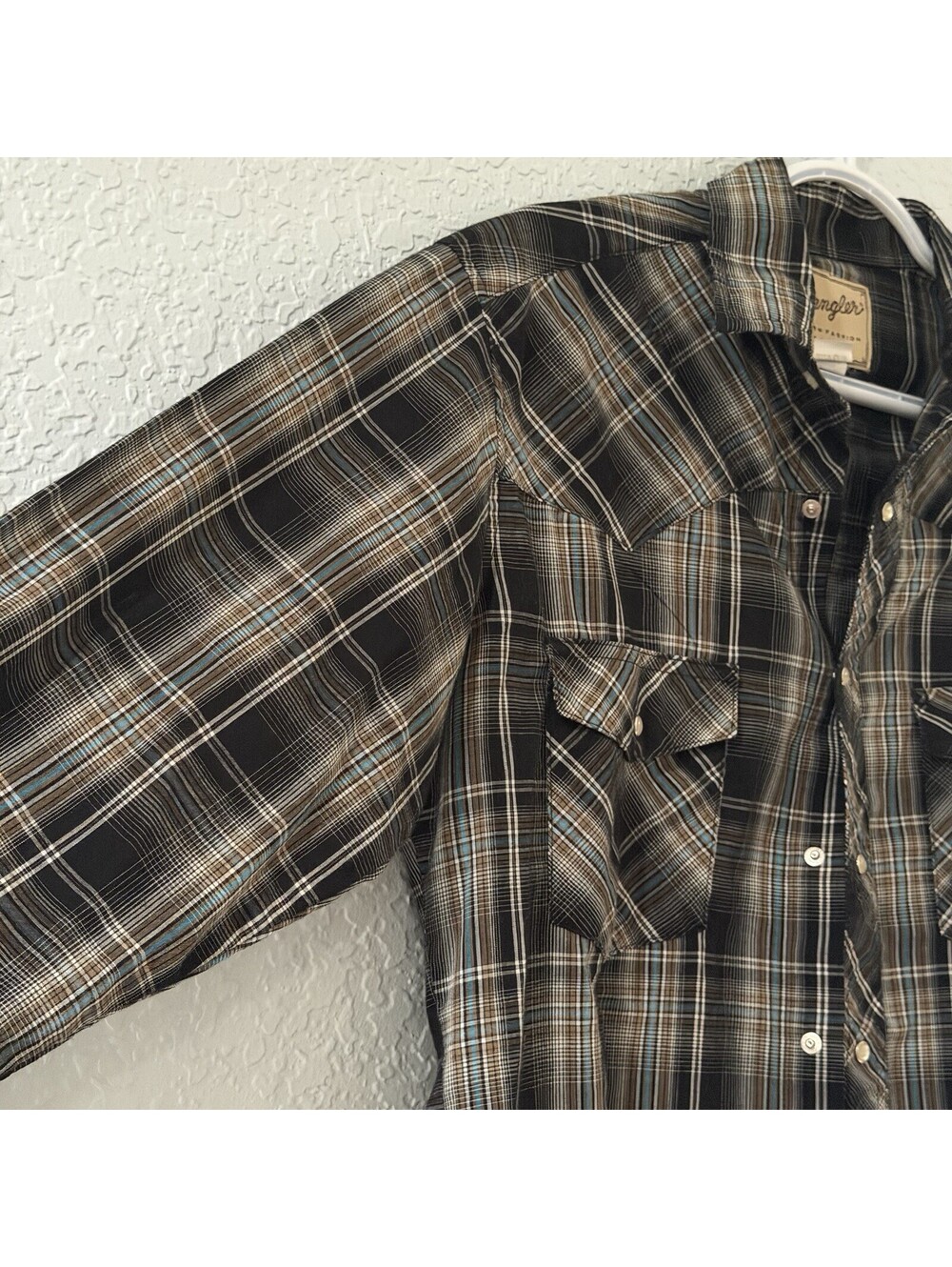 Wrangler Western Snap Shirt Men’s Medium Plaid Pearl Snap Long Sleeve Cowboy - Picture 5 of 7